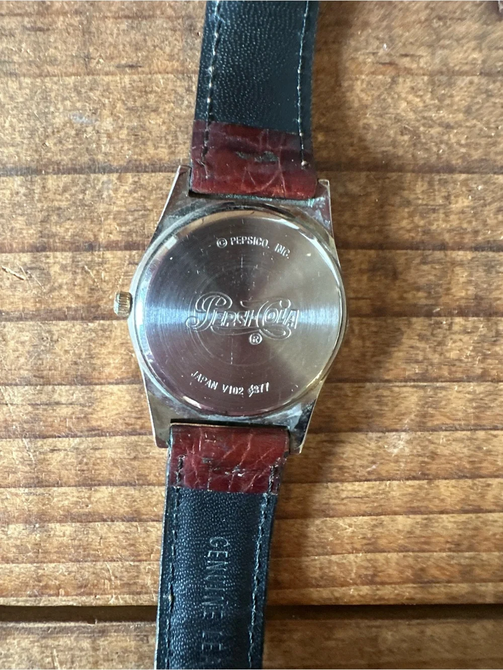 Pepsi Blue Dial Logo Wristwatch with Brown Leather Strap